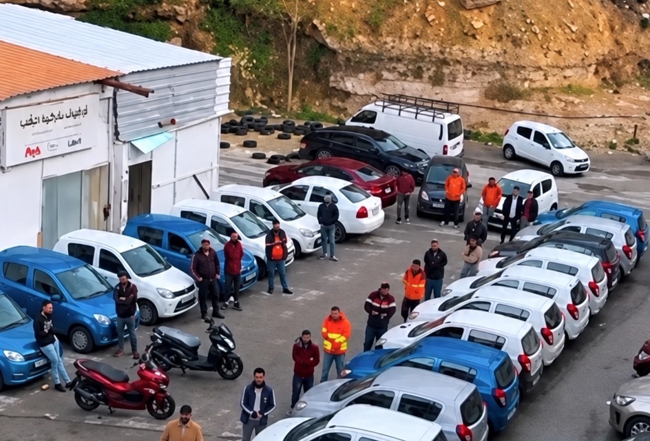 Diken captains standing beside rows of company-owned cars in the Amman branch yard